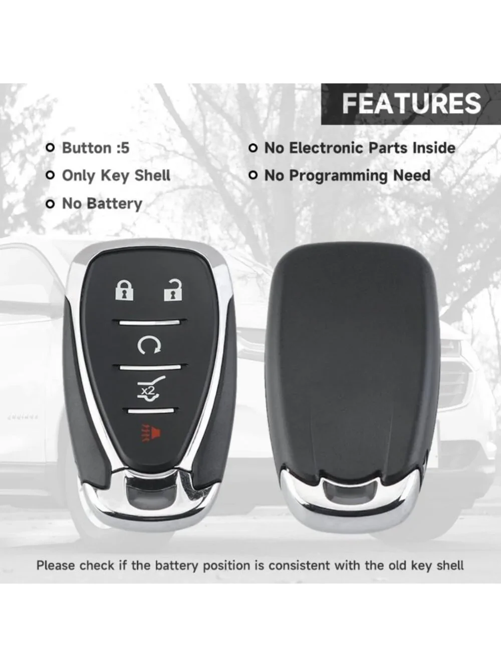 5-Button Key Fob Cover Shell Case Replacement for Chevy Equinox & Blazer